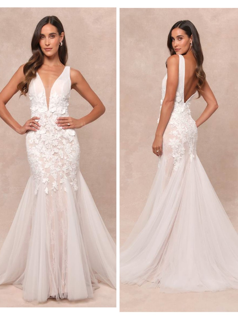 Lulus Exceptional Vow White Tulle Lace Applique Mermaid Maxi Dress Size Small
